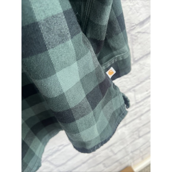 Carhartt Women's Green Black Button Down Flannel Rustic Gorpcore Shirt Size 3X - Picture 5 of 9